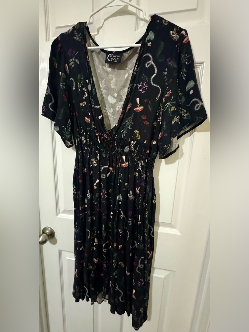 Midnight Hour Mushroom Floral Forest Deep V Short Sleeve Dress Size 2XL
